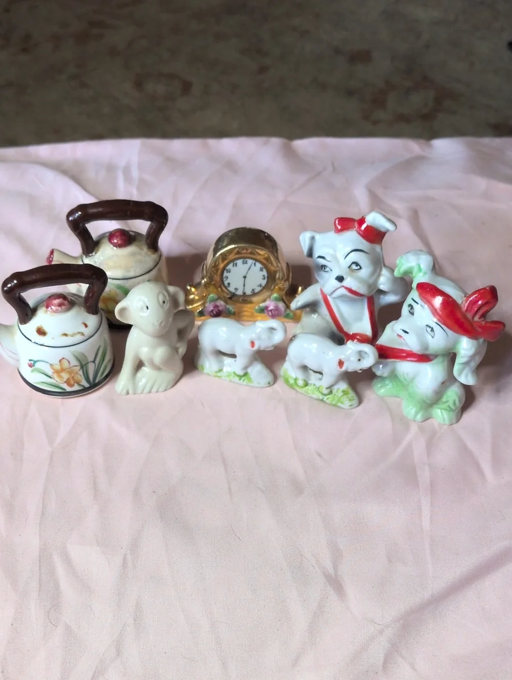 Assorted Japanese Ceramic Figurine Lot - White, Red, Green Accents